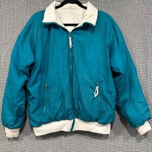 Vintage 90s Y2K Women's Medium Teal and White Reversible Puffer Bomber Jacket